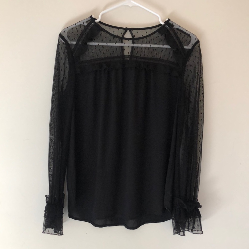 Loft Sheer Polka Dot Lace Ruffle Long Sleeve Blouse